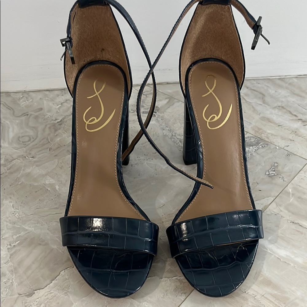 Sam Edelman Blue Stiletto Sandals with Croc Texture